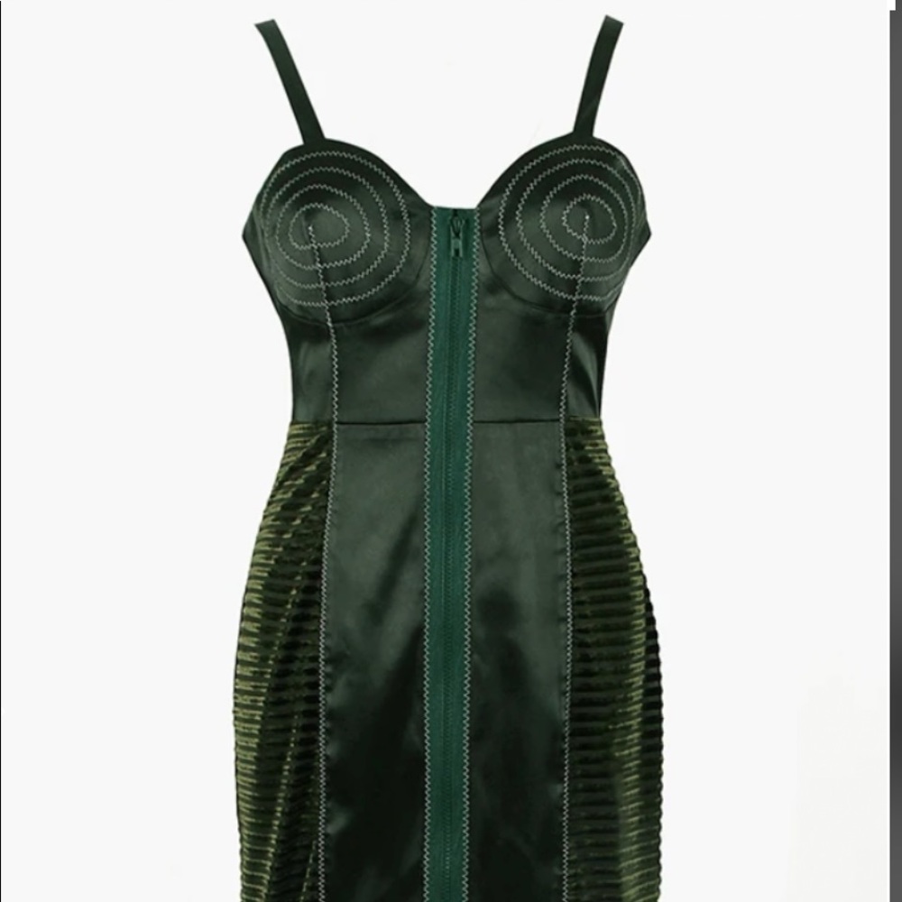 High quality silk navy green dress